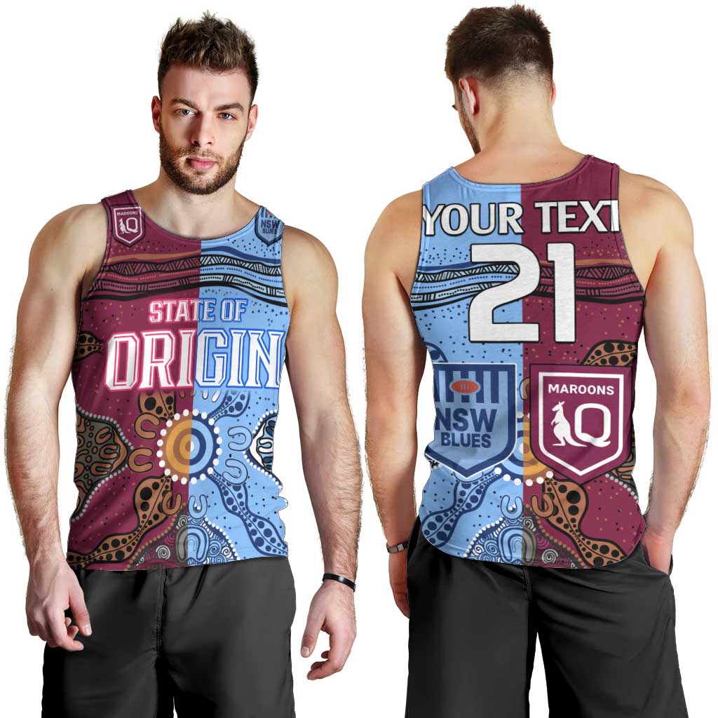 (Custom Text And Number) Blues and Maroons Rugby Men Tank Top State of Origin NSW Combine Queensland Aboriginal 2023 LT9