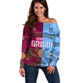 (Custom Text And Number) Blues and Maroons Rugby Off Shoulder Sweater State of Origin NSW Combine Queensland Aboriginal 2023 LT9