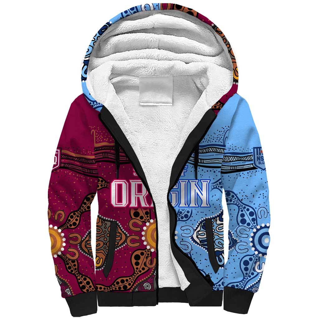 (Custom Text And Number) Blues and Maroons Rugby Sherpa Hoodie State of Origin NSW Combine Queensland Aboriginal 2023 LT9