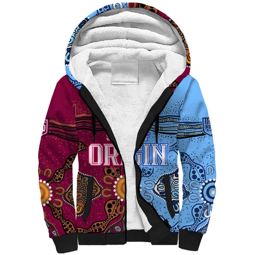 (Custom Text And Number) Blues and Maroons Rugby Sherpa Hoodie State of Origin NSW Combine Queensland Aboriginal 2023 LT9