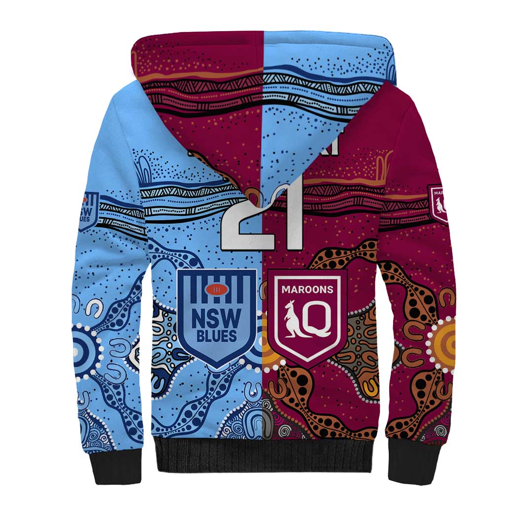 (Custom Text And Number) Blues and Maroons Rugby Sherpa Hoodie State of Origin NSW Combine Queensland Aboriginal 2023 LT9