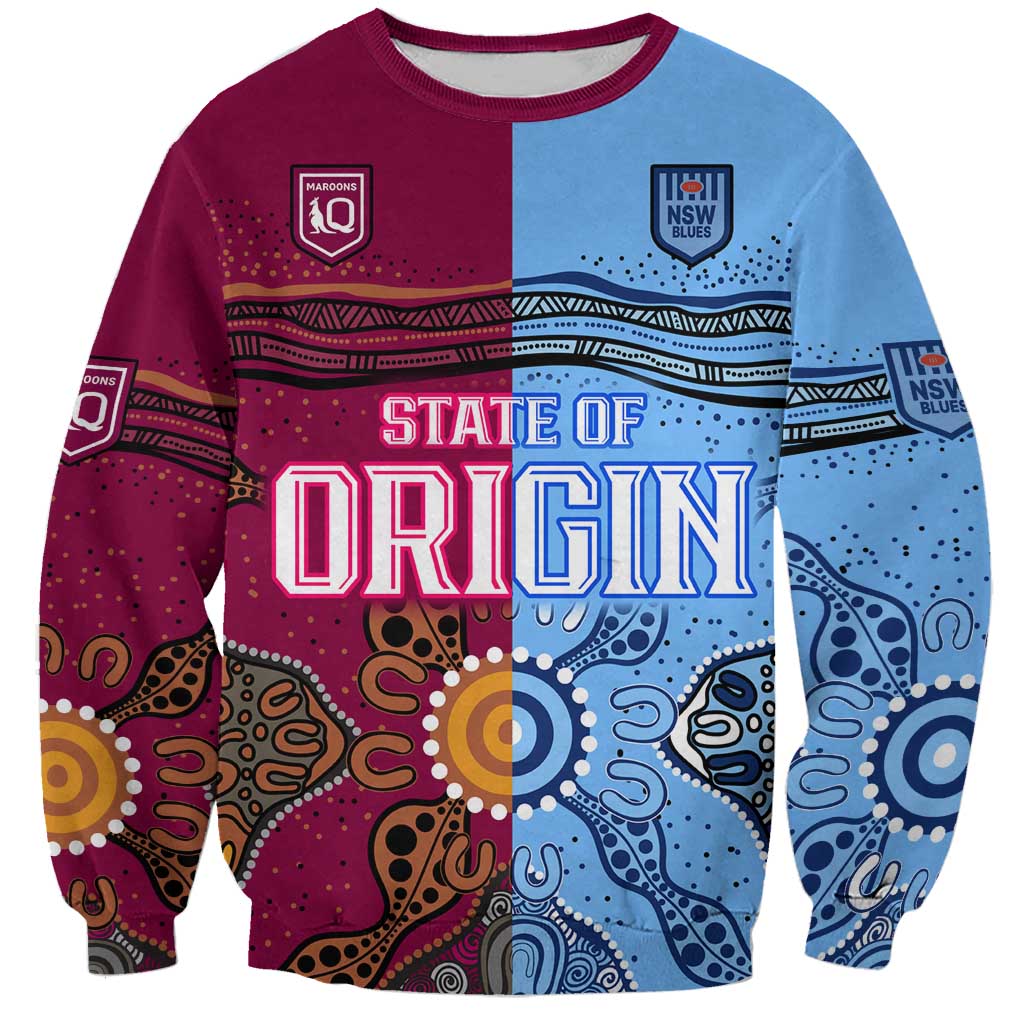 (Custom Text And Number) Blues and Maroons Rugby Sweatshirt State of Origin NSW Combine Queensland Aboriginal 2023 LT9