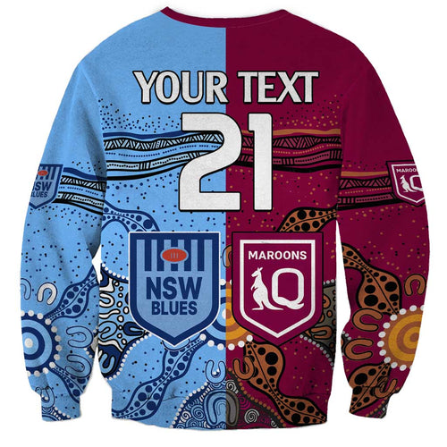 (Custom Text And Number) Blues and Maroons Rugby Sweatshirt State of Origin NSW Combine Queensland Aboriginal 2023 LT9
