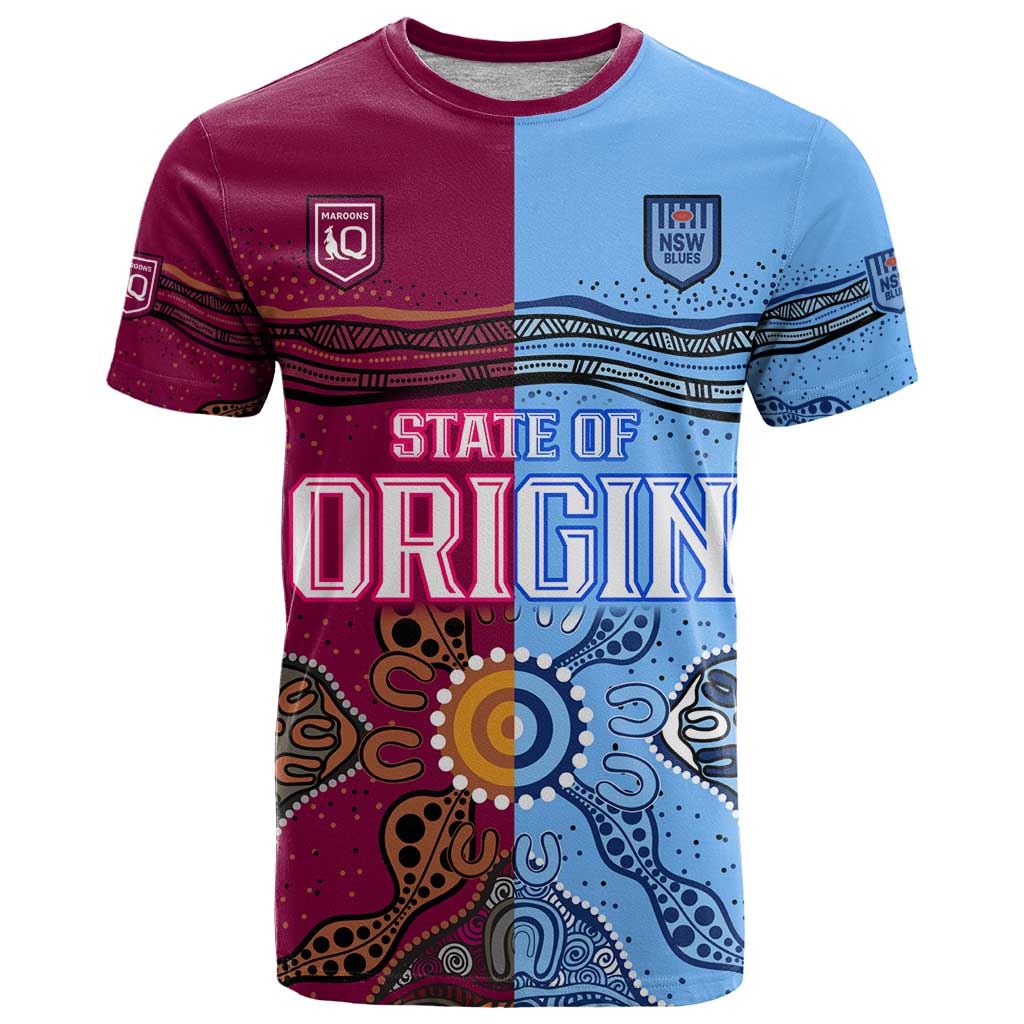 (Custom Text And Number) Blues and Maroons Rugby T Shirt State of Origin NSW Combine Queensland Aboriginal 2023 LT9