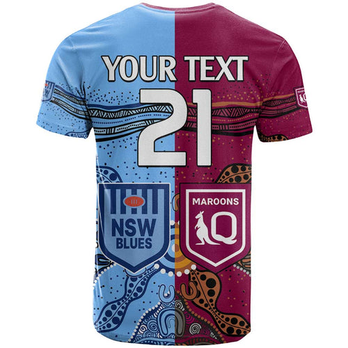 (Custom Text And Number) Blues and Maroons Rugby T Shirt State of Origin NSW Combine Queensland Aboriginal 2023 LT9