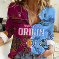 (Custom Text And Number) Blues and Maroons Rugby Women Casual Shirt State of Origin NSW Combine Queensland Aboriginal 2023 LT9