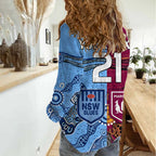 (Custom Text And Number) Blues and Maroons Rugby Women Casual Shirt State of Origin NSW Combine Queensland Aboriginal 2023 LT9