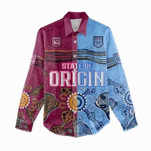 (Custom Text And Number) Blues and Maroons Rugby Women Casual Shirt State of Origin NSW Combine Queensland Aboriginal 2023 LT9