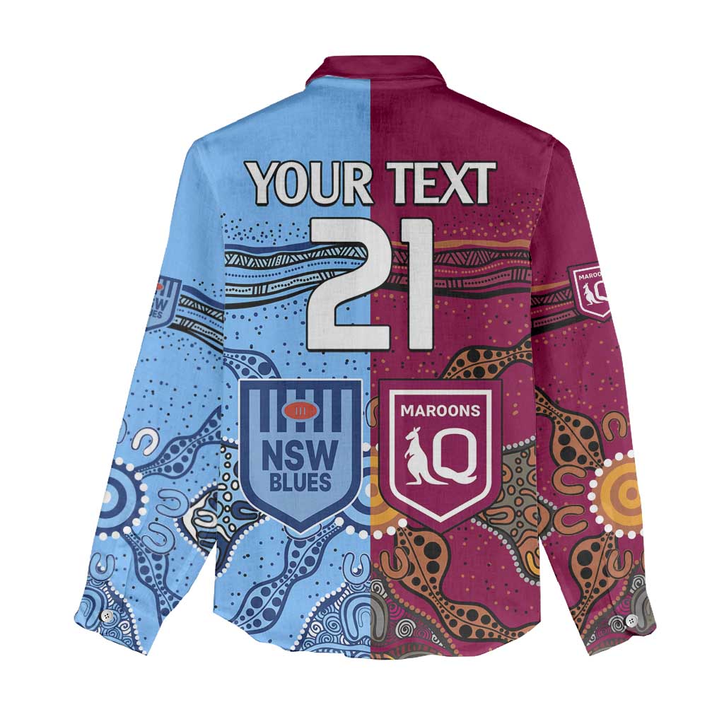 (Custom Text And Number) Blues and Maroons Rugby Women Casual Shirt State of Origin NSW Combine Queensland Aboriginal 2023 LT9
