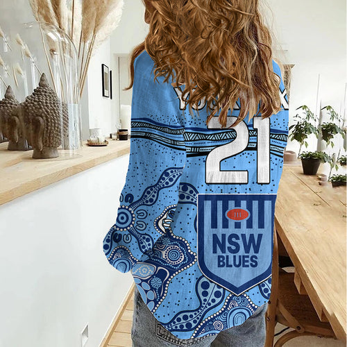 (Custom Text And Number) NSW Blues Rugby Women Casual Shirt New South Wales Aboriginal Origin LT9