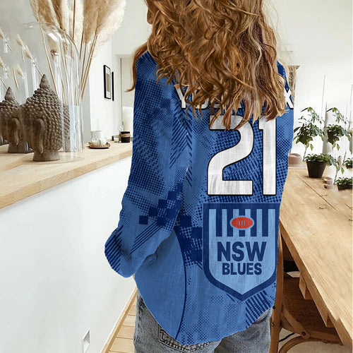 (Custom Text And Number) NSW Blues Rugby Women Casual Shirt Origin New South Wales Sporty Style LT9