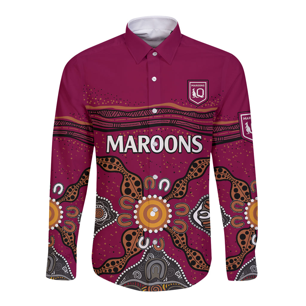 custom-text-and-number-qld-maroons-rugby-long-sleeve-button-shirt-queensland-aboriginal-origin