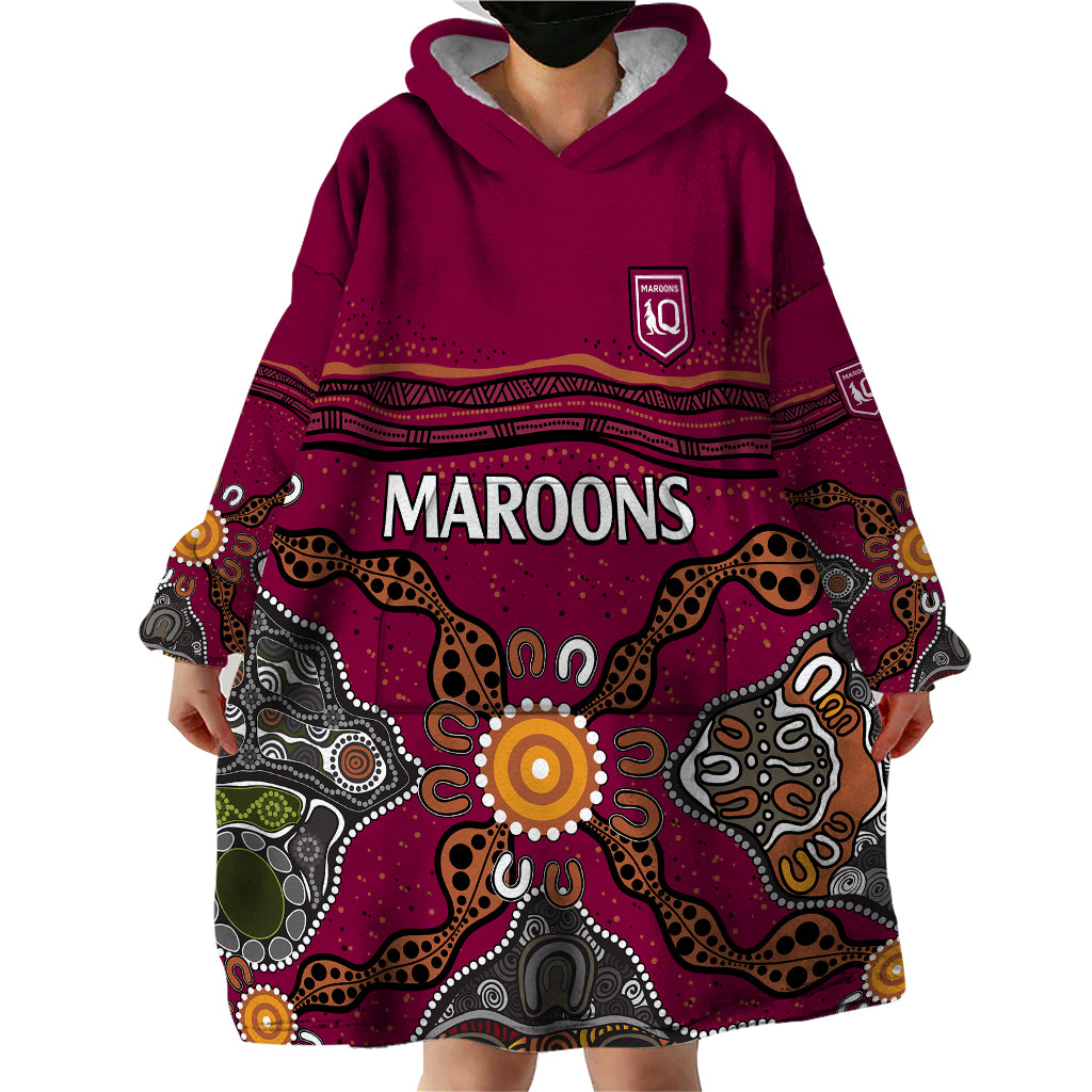 custom-text-and-number-qld-maroons-rugby-wearable-blanket-hoodie-queensland-aboriginal-origin