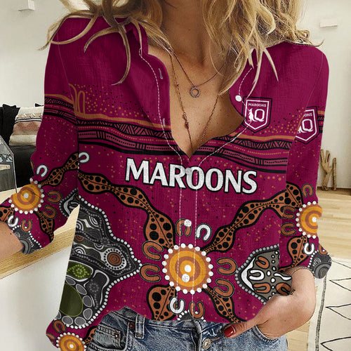 (Custom Text And Number) QLD Maroons Rugby Women Casual Shirt Queensland Aboriginal Origin LT9