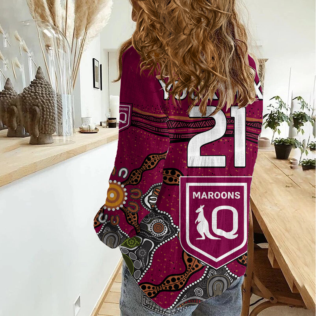 (Custom Text And Number) QLD Maroons Rugby Women Casual Shirt Queensland Aboriginal Origin LT9