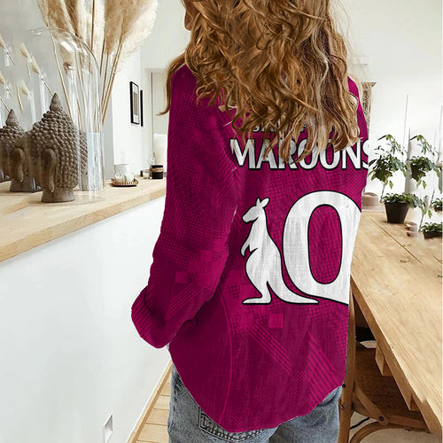Queensland Maroon Rugby Women Casual Shirt Origin Queensland Sporty Style LT9