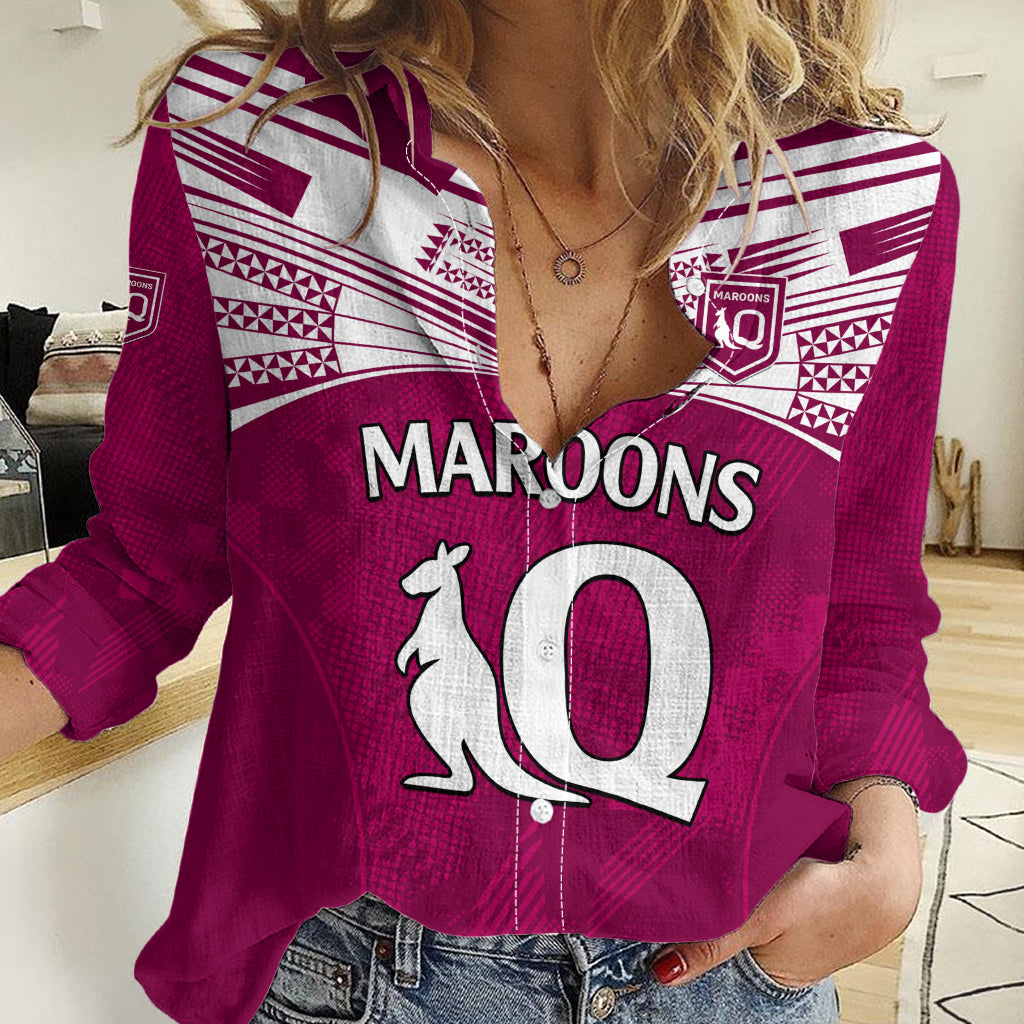 (Custom Text And Number) Queensland Maroon Rugby Women Casual Shirt Origin Queensland Sporty Style LT9