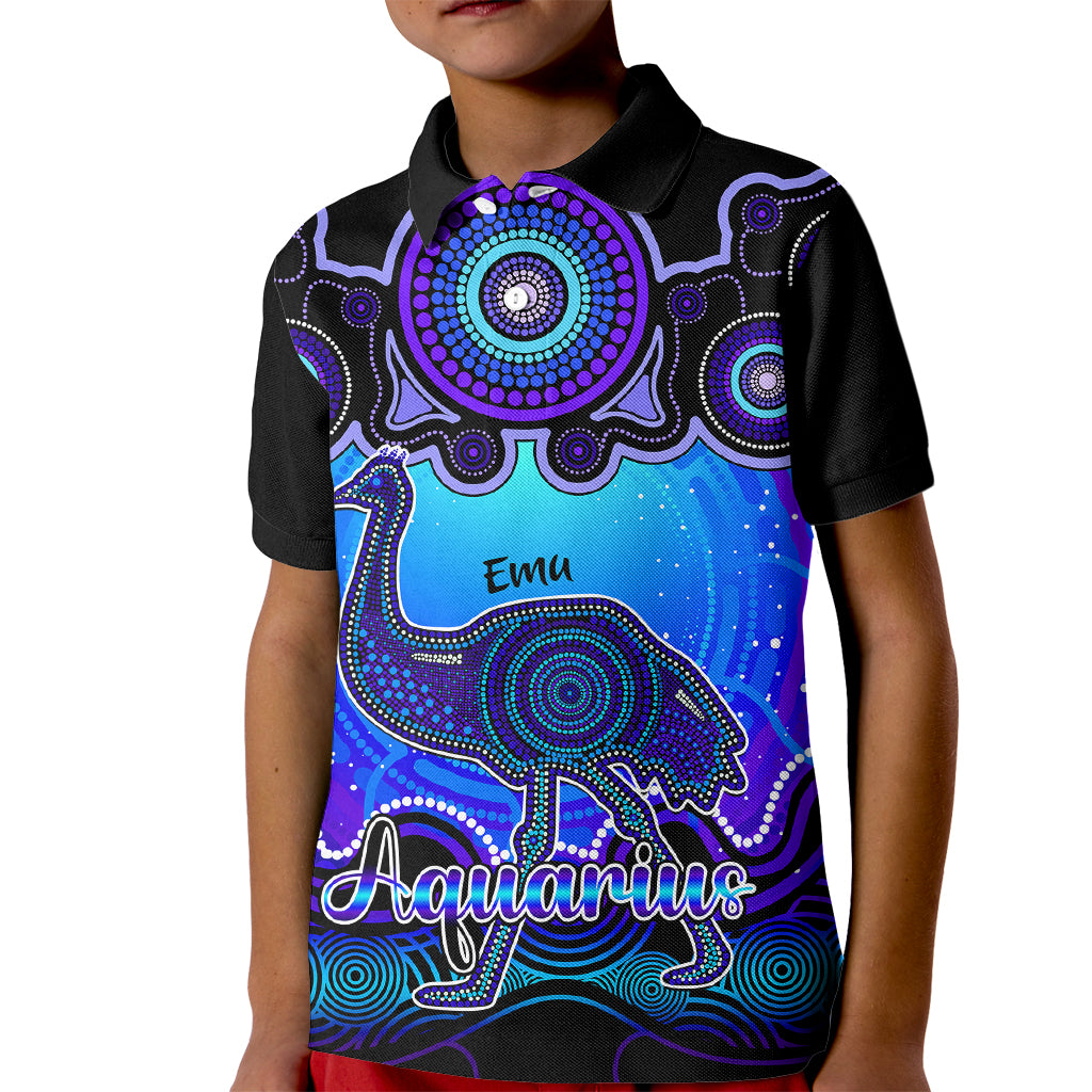 personalised-australia-aquarius-emu-zodiac-kid-polo-shirt-auz-astrology-aboriginal-blue