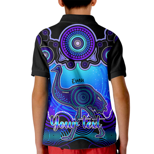 personalised-australia-aquarius-emu-zodiac-kid-polo-shirt-auz-astrology-aboriginal-blue