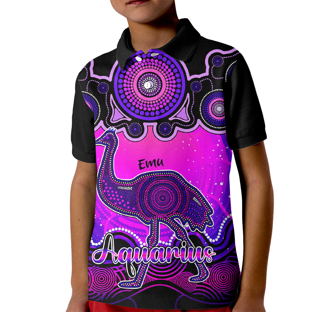 personalised-australia-aquarius-emu-zodiac-kid-polo-shirt-auz-astrology-aboriginal-magenta
