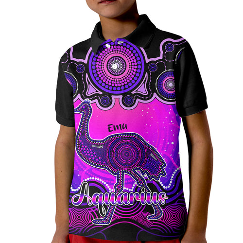 personalised-australia-aquarius-emu-zodiac-kid-polo-shirt-auz-astrology-aboriginal-magenta