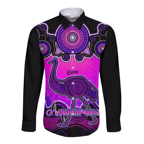 personalised-australia-aquarius-emu-zodiac-long-sleeve-button-shirt-auz-astrology-aboriginal-magenta