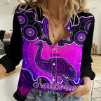 Personalised Australia Aquarius Emu Zodiac Women Casual Shirt Auz Astrology Aboriginal - Magenta LT9
