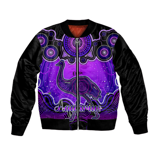 personalised-australia-aquarius-emu-zodiac-bomber-jacket-auz-astrology-aboriginal-purple