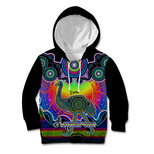personalised-australia-aquarius-emu-zodiac-kid-hoodie-auz-astrology-aboriginal-rainbow