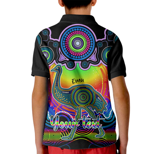 personalised-australia-aquarius-emu-zodiac-kid-polo-shirt-auz-astrology-aboriginal-rainbow