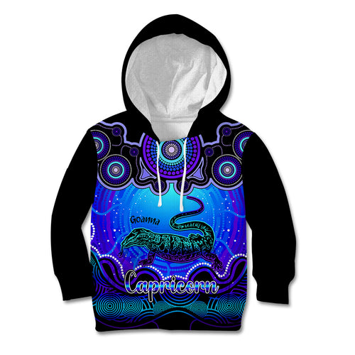 personalised-australia-capricorn-goanna-zodiac-kid-hoodie-auz-astrology-aboriginal-blue