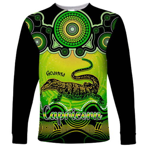 personalised-australia-capricorn-goanna-zodiac-long-sleeve-shirt-auz-astrology-aboriginal-green