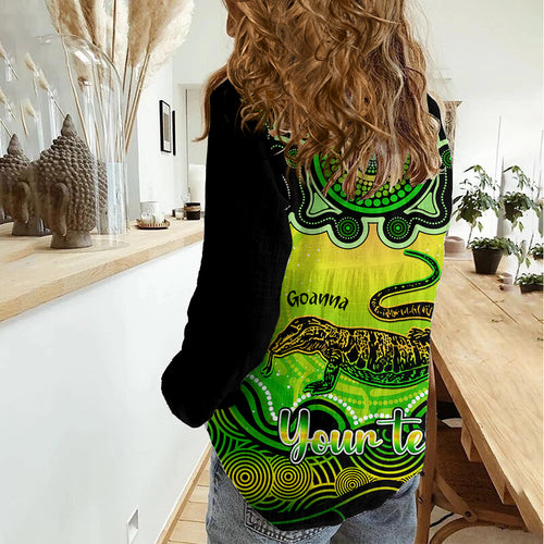 Personalised Australia Capricorn Goanna Zodiac Women Casual Shirt Auz Astrology Aboriginal - Green LT9