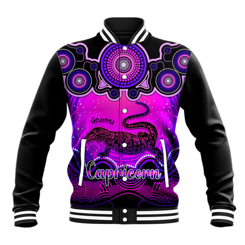 personalised-australia-capricorn-goanna-zodiac-baseball-jacket-auz-astrology-aboriginal-magenta