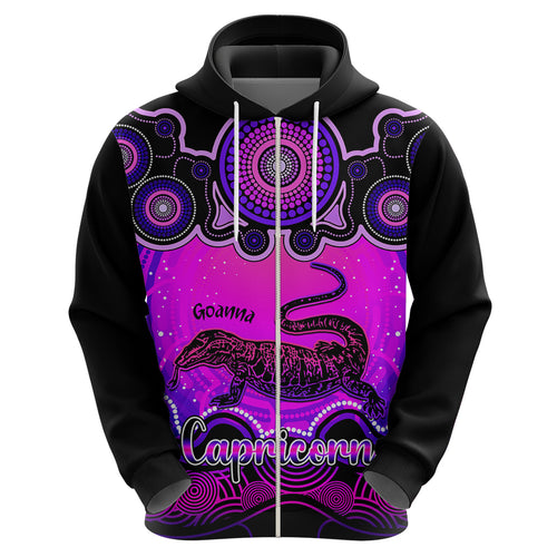 personalised-australia-capricorn-goanna-zodiac-hoodie-auz-astrology-aboriginal-magenta