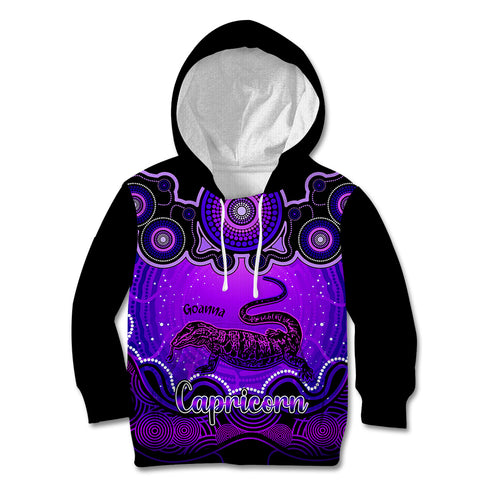 personalised-australia-capricorn-goanna-zodiac-kid-hoodie-auz-astrology-aboriginal-purple