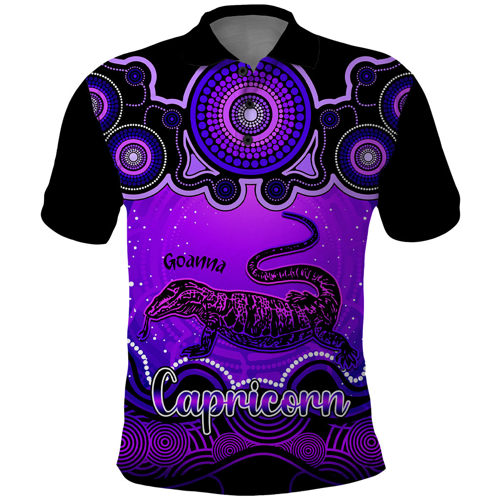 personalised-australia-capricorn-goanna-zodiac-polo-shirt-auz-astrology-aboriginal-purple