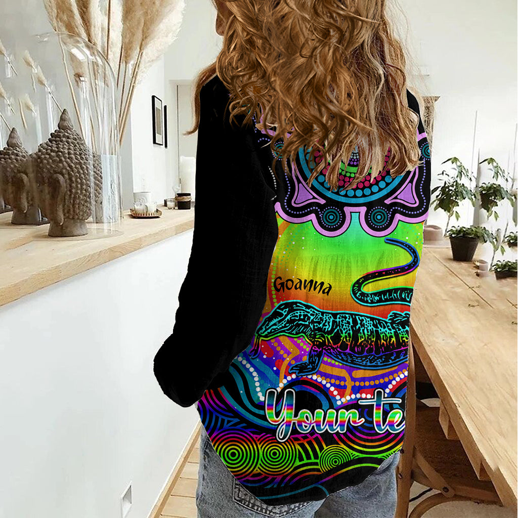 Personalised Australia Capricorn Goanna Zodiac Women Casual Shirt Auz Astrology Aboriginal - Rainbow LT9