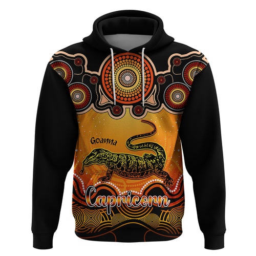 personalised-australia-capricorn-goanna-zodiac-hoodie-auz-astrology-aboriginal-red