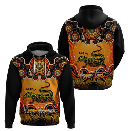 personalised-australia-capricorn-goanna-zodiac-hoodie-auz-astrology-aboriginal-red