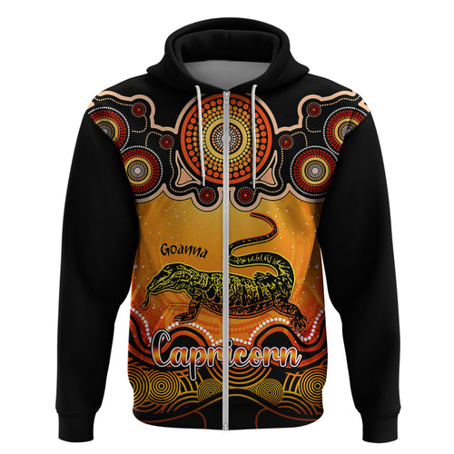 personalised-australia-capricorn-goanna-zodiac-hoodie-auz-astrology-aboriginal-red