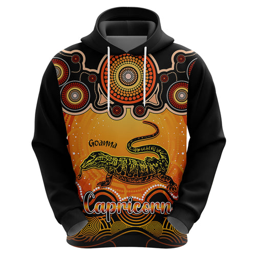 personalised-australia-capricorn-goanna-zodiac-hoodie-auz-astrology-aboriginal-red