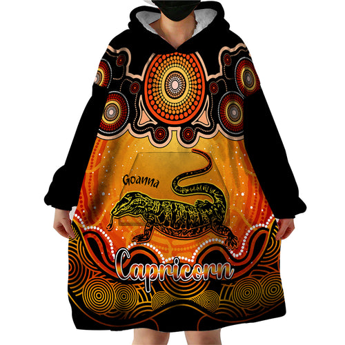 personalised-australia-capricorn-goanna-zodiac-wearable-blanket-hoodie-auz-astrology-aboriginal-red