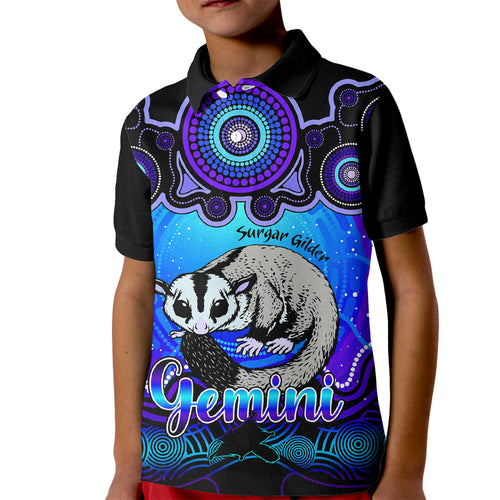 personalised-australia-gemini-sugar-gilder-zodiac-kid-polo-shirt-auz-astrology-aboriginal-blue