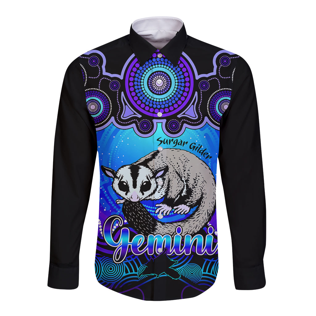 personalised-australia-gemini-sugar-gilder-zodiac-long-sleeve-button-shirt-auz-astrology-aboriginal-blue