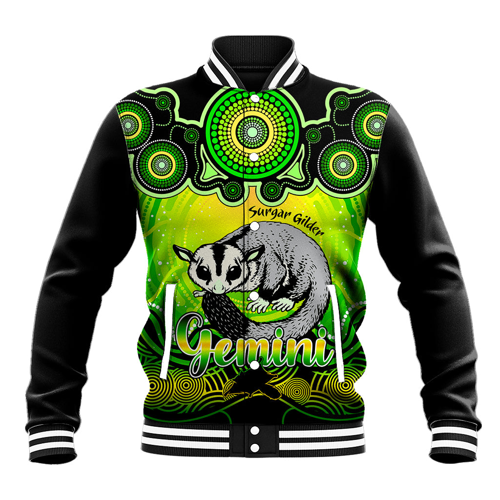 personalised-australia-gemini-sugar-gilder-zodiac-baseball-jacket-auz-astrology-aboriginal-green