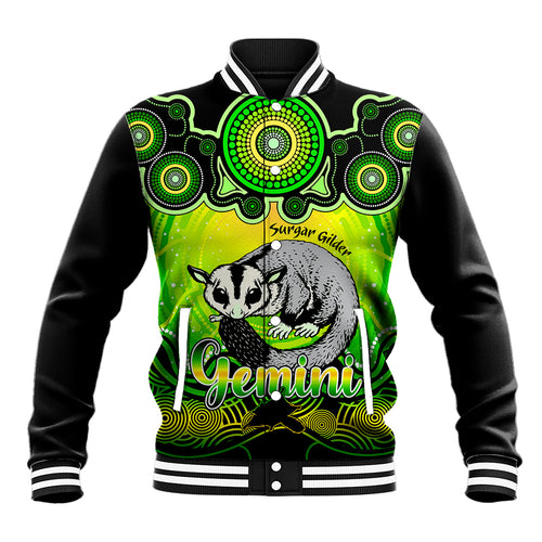 personalised-australia-gemini-sugar-gilder-zodiac-baseball-jacket-auz-astrology-aboriginal-green