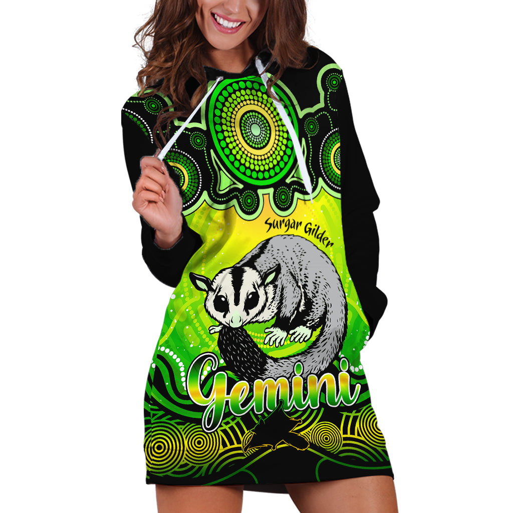 personalised-australia-gemini-sugar-gilder-zodiac-hoodie-dress-auz-astrology-aboriginal-green
