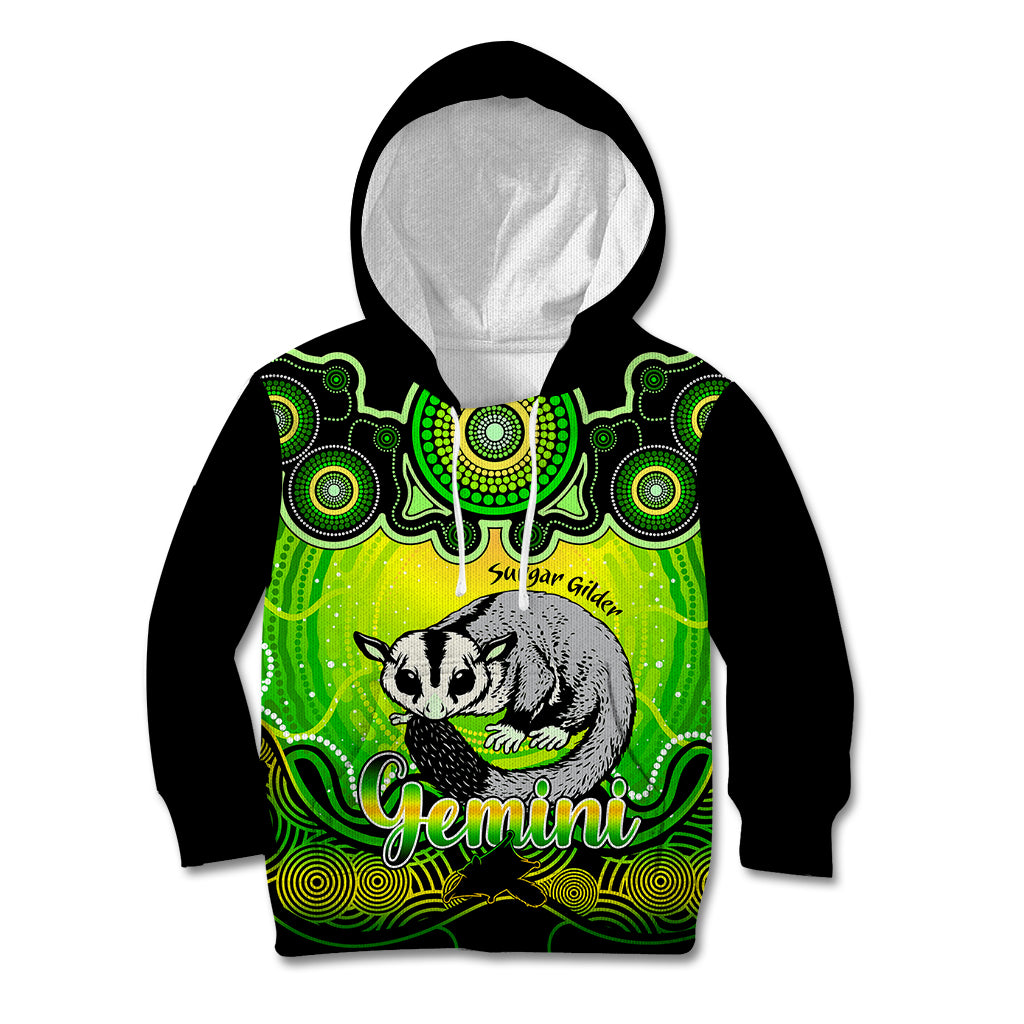 personalised-australia-gemini-sugar-gilder-zodiac-kid-hoodie-auz-astrology-aboriginal-green