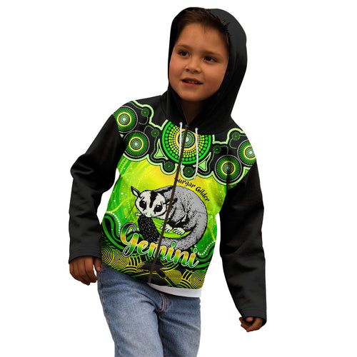 personalised-australia-gemini-sugar-gilder-zodiac-kid-hoodie-auz-astrology-aboriginal-green